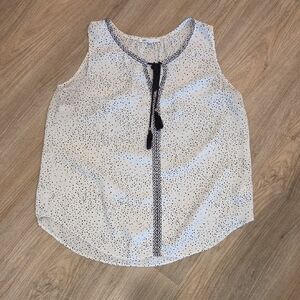 DR2 White Polka Dot Sleeveless Tank with Black Trim and Tassel